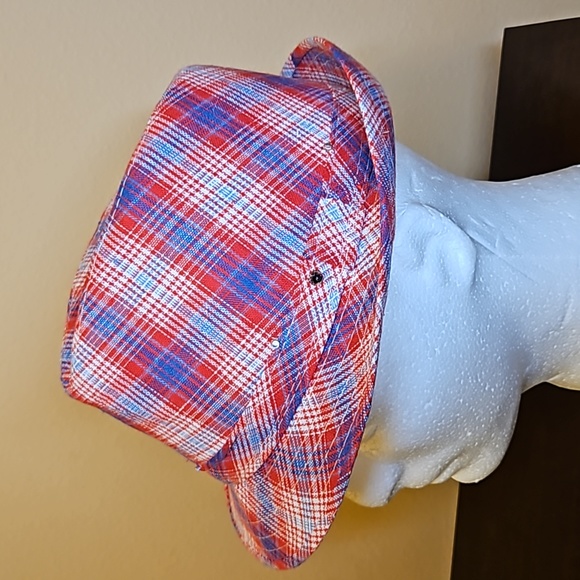 PATRIOTIC FEDORA TRILBY FLASHING LIGHT UP PLAID HAT RED BLUE 4TH JULY - Picture 5 of 9